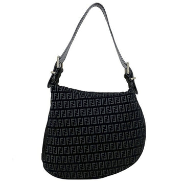 Fendi One Shoulder Bag Black Silver Zucca Suede Leather FENDI Handbag Women's