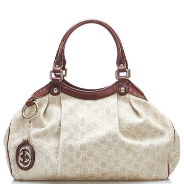 GUCCI GG Canvas Suki Handbag Tote Bag 211944 Beige Brown Leather Ladies
