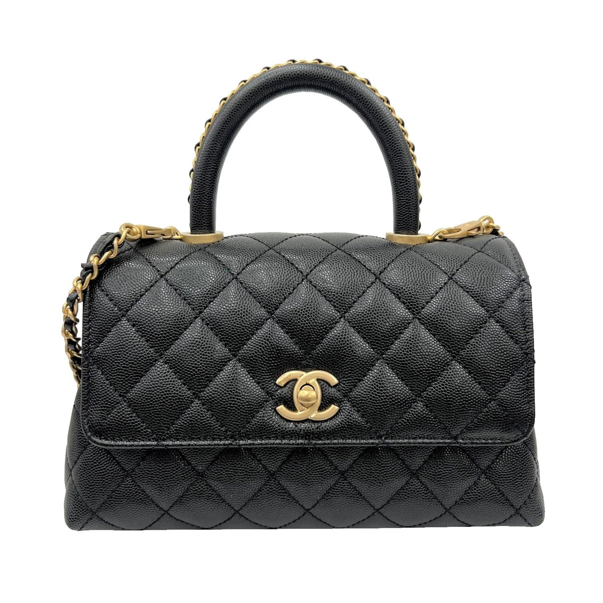 CHANEL classic Coco Top Handle Flap Black Caviar Gold Bag NEW 23P