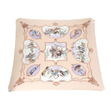 HERMES Pleated Scarf Carre Horse Pattern  Pink Beige