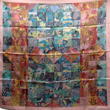 HERMES Scarf Carre 90 Tout en Quilt Everything is in the quilt pink 100% silk