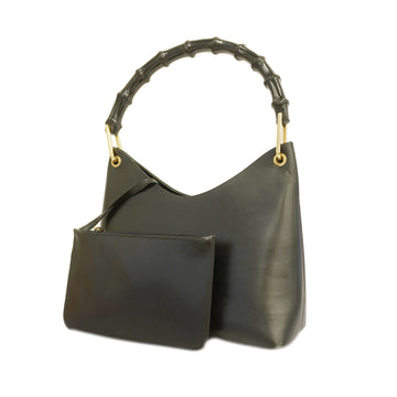 GUCCIAuth  Bamboo 001 1998 1883 Women's Leather Handbag Black