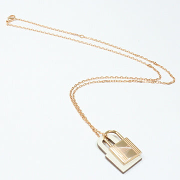 HERMES Pendant Oakley PM Nata x Pink Gold Plated Vaux Swift 50 45cm Z Engraved White Kelly Cadena Necklace