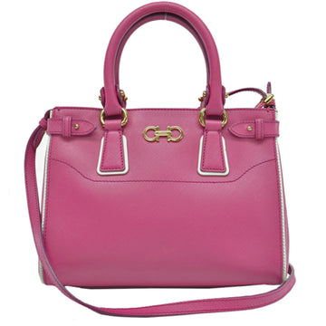 Salvatore Ferragamo Bag Gancio Metal Fittings Pink White Gold Leather Shoulder Handbag Ladies