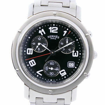 Hermes Clipper Chronograph CL1.910 Stainless Steel Quartz Men's Black Dial Watch A-Rank