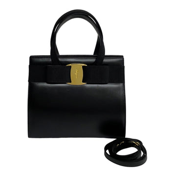 SALVATORE FERRAGAMO Vara Ribbon Calf Leather 2way Handbag Shoulder Bag Black