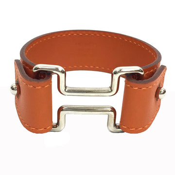 Hermes Night Bracelet Accessory Women's Leather Orange Bangle H Bracket
