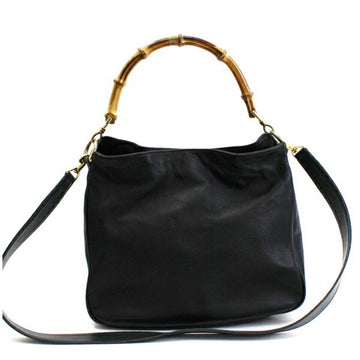 Gucci bamboo handbag tote bag shoulder 001.8638 leather black GUCCI ladies