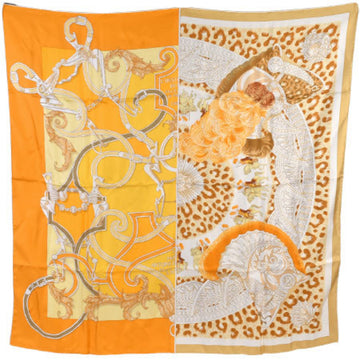 HERMES Carre 90 Silk Scarf King's Feather Ornament Plumets du Roi Switching Orange