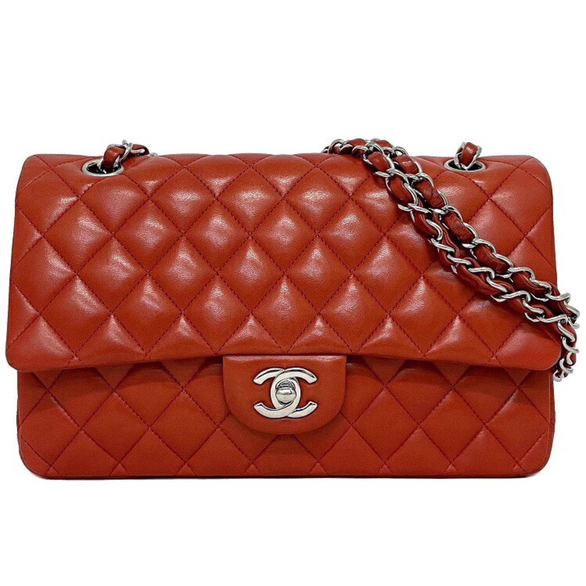 Chanel Chain Shoulder Bag 25 Red Matrasse A01112 W Flap Leather Lambsk