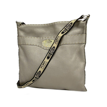 FENDI Shoulder Bag Selleria Leather Gray Ladies