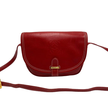 LOEWE Vintage Anagram Logo Leather Genuine Shoulder Bag Sacoche Crossbody Red