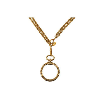 CHANEL Double Chain Loupe Necklace Gold Plated Ladies