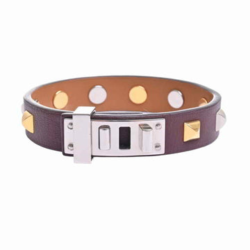 Hermes Leather Mini Dog Bracelet Square Studs Brown