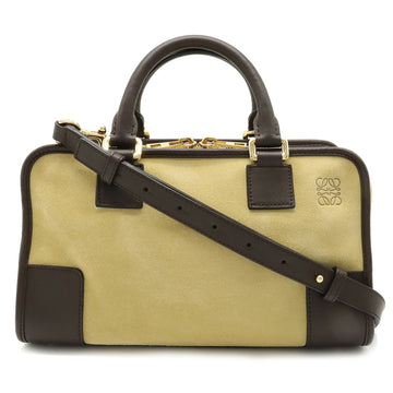 LOEWE Amazona 28 Handbag Shoulder Bag Bicolor Suede Leather Khaki Beige Dark Brown 352.61.N03