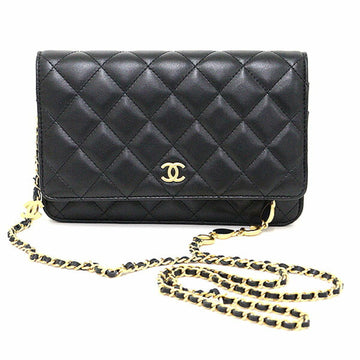 CHANEL Chain Wallet Quilted Lambskin Black Gold Metal Fittings AP3035 Matrasse Coco Mark Heart CC Mini Shoulder Bag Random Serial No Cash on Delivery
