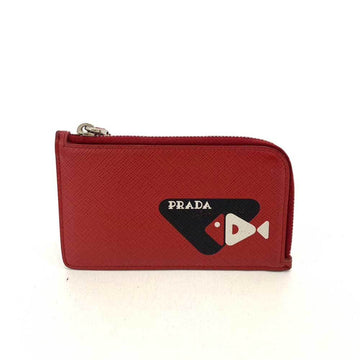PRADA Accessories Wallet/Coin Case Business Card Holder/Card Red x Black White L-shaped Flat Fish Motif Ladies Men's Saffiano 2MC021