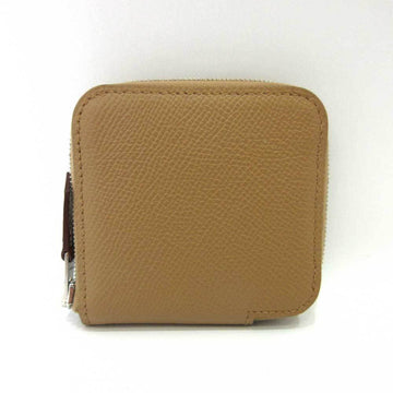 HERMES Wallet Azap Compact Silk-in Brown Coin Case Purse Square Round Zipper Women's Vaux Epsom
