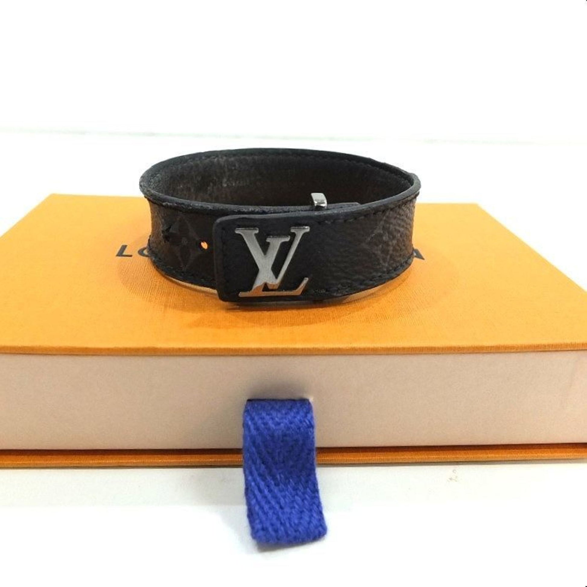 Louis Vuitton Bracelet・Mono Chain Size 19 Black M6552E Monogram Eclipse Metal