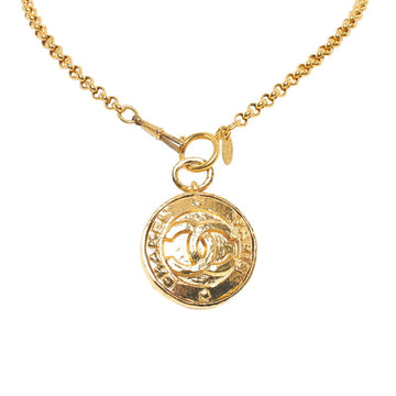 CHANEL coco mark mirror necklace gold plated glass ladies
