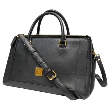 MCM handbag shoulder bag crossbody 2way ladies simple one point leather gold metal fittings black
