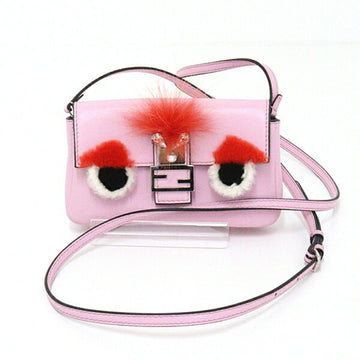 Fendi Micro Baguette Bag Bugs Monster Calf Pink/Multicolor 8M0354 Shoulder Handbag Purse Chain