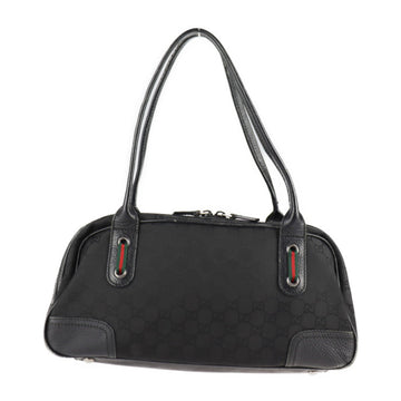 GUCCI Sherry Line Handbag 293594 GG Nylon Leather Black Silver Hardware Mini Boston Shoulder Bag