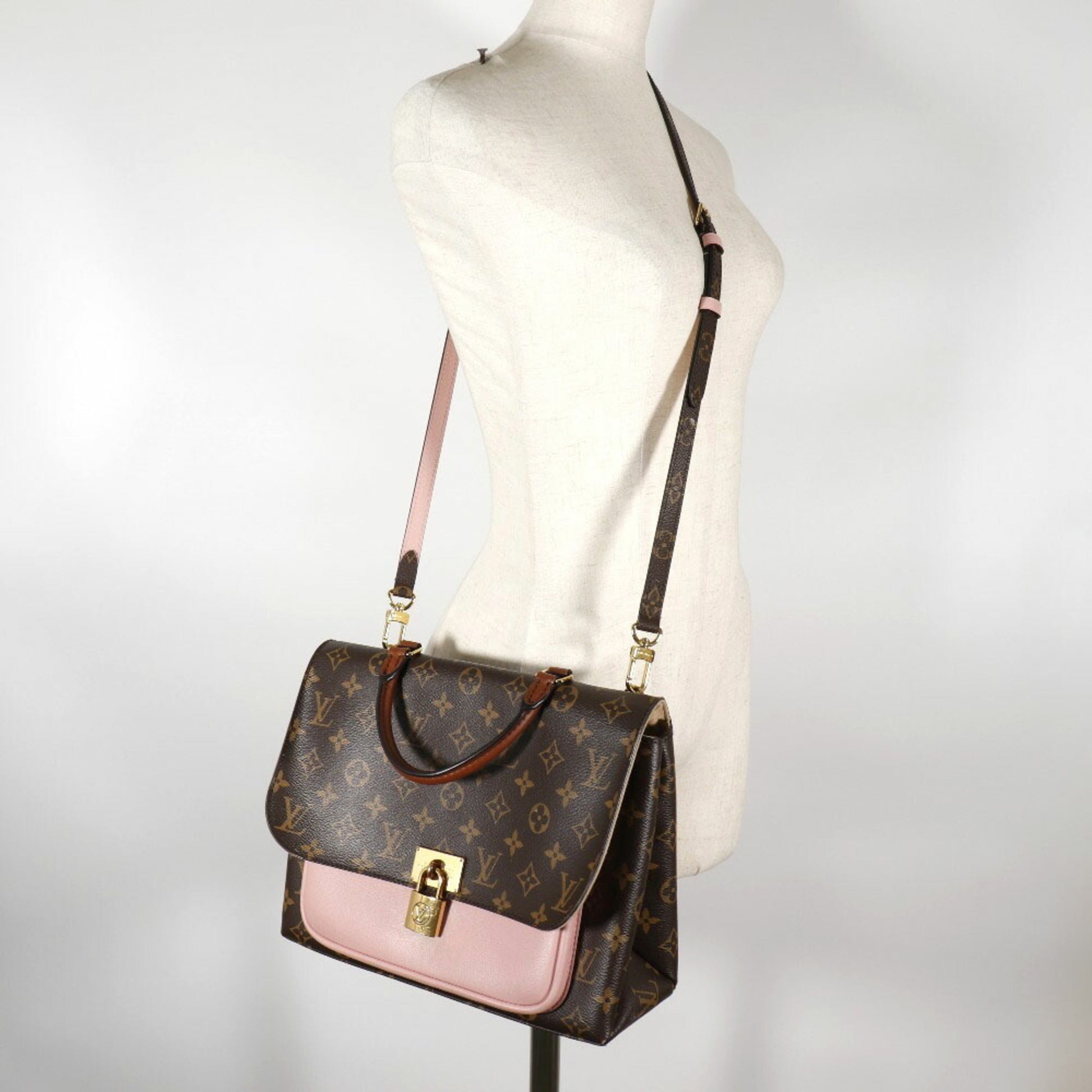 LOUIS VUITTON Louis Vuitton Marignan Handbag 2WAY Shoulder M43960 Monogram  Canvas x Calf Rose Poodle Brown/Pink AR4128 Ladies