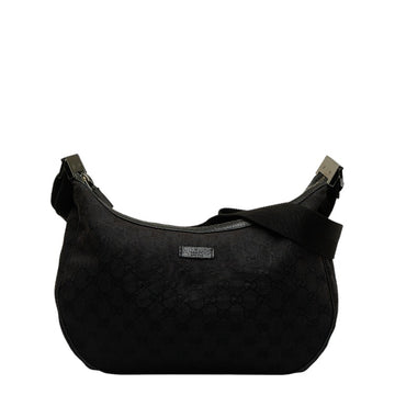 GUCCI GG Canvas Shoulder Bag 122790 Black Leather Women's