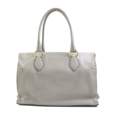 FENDI Handbag Selleria Leather Metallic Gray Gold Ladies