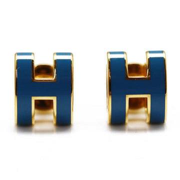 HERMES Lacquer Metal/GP Mini Pop Ash Earrings H608002F79 Gold/Blue Jean Ladies