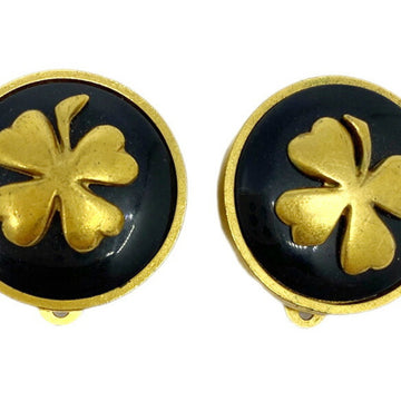 CHANEL Clover Earrings 93A Motif Four Leaf GP Gold Round Accessories Ladies