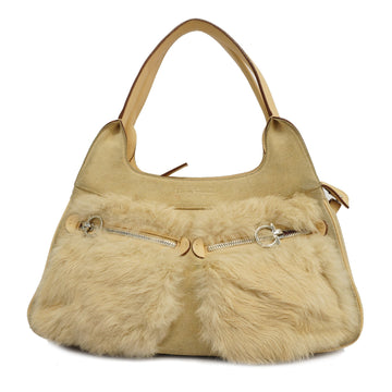 SALVATORE FERRAGAMOAuth  Gancini Tote Bag Women's Fur,Suede Handbag Beige
