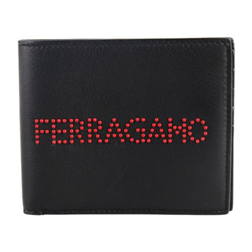 SALVATORE FERRAGAMO micro studs folio wallet 66 A376 leather black logo