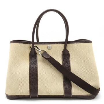 HERMES Garden TPM tote bag handbag shoulder toile ash leather beige dark brown H stamp