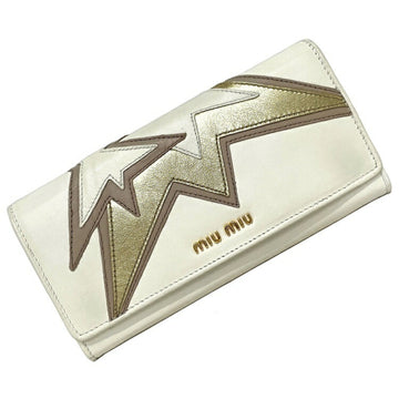 Miu Miu Miu White Gold Leather miu Soft Women's Bi-Fold Wallet Genuine Flap