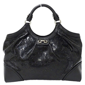SALVATORE FERRAGAMO Bag Ladies Handbag Double Gancini Enamel Leather Black