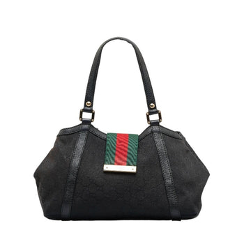GUCCI GG canvas Sherry line handbag tote bag 233610 black leather ladies