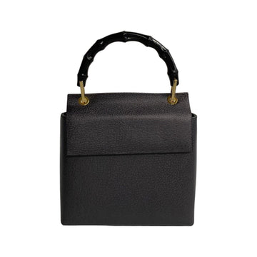 GUCCI Old  Vintage Bamboo Leather Genuine Handbag Mini Tote Bag Gray Black 29066