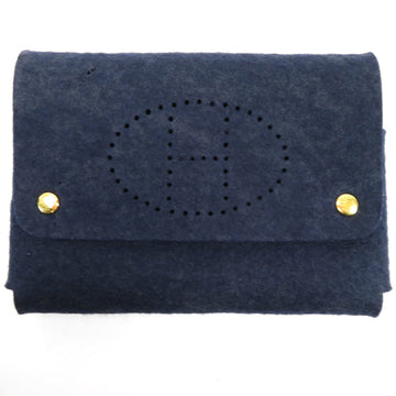 HERMES Pouch Playing Card Case Multi Felt Navy Gold Unisex