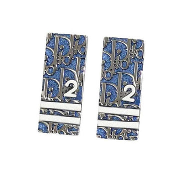CHRISTIAN DIOR Earrings Blue White Silver Trotter Metal Plate Accessories Ladies