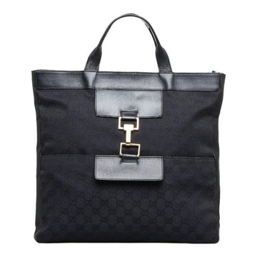 GUCCI GG Canvas Jackie Long Handbag Tote Bag 002214 Black Leather Ladies