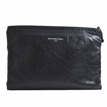 BALENCIAGA Leather Explorer Second Bag Clutch Black