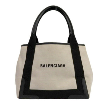 BALENCIAGA Canvas Navy Cabas S Tote Bag 339933 Ivory/Black Women's