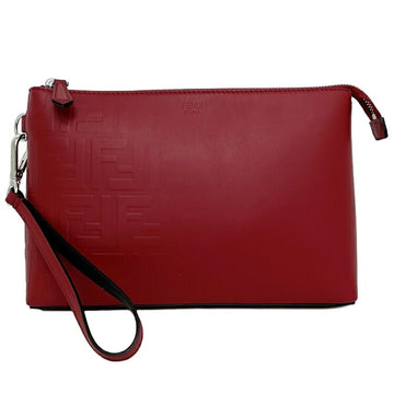 Fendi Clutch Bag Red Zucca 7N0106 A9ZC F10FG Leather FENDI Wristlet Pouch Handbag Second FF Dies