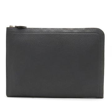 HERMES zip computer second bag clutch L-shaped leather gray R stamped