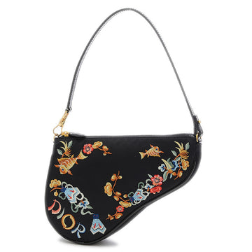Dior saddle bag goldfish handbag satin embroidery black