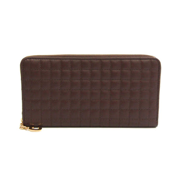 CELINE Round Fastener Quilting With C Charm 10B553BFL Women's Leather Long Wallet [bi-fold] Dark Brown