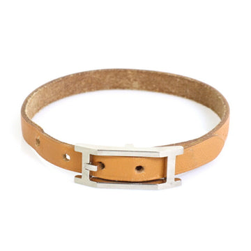HERMES Bracelet Leather/Metal Brown/Silver Unisex