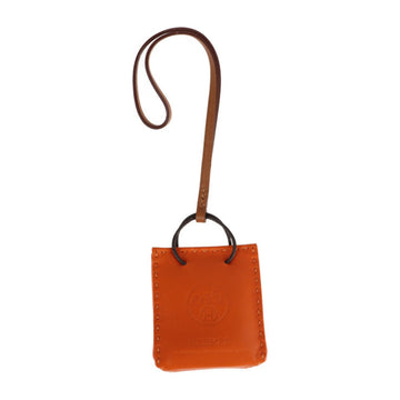 HERMES Sac Orange Bag Charm Key Holder Anumiro Shopper Type Mini Shopping Motif D Engraved